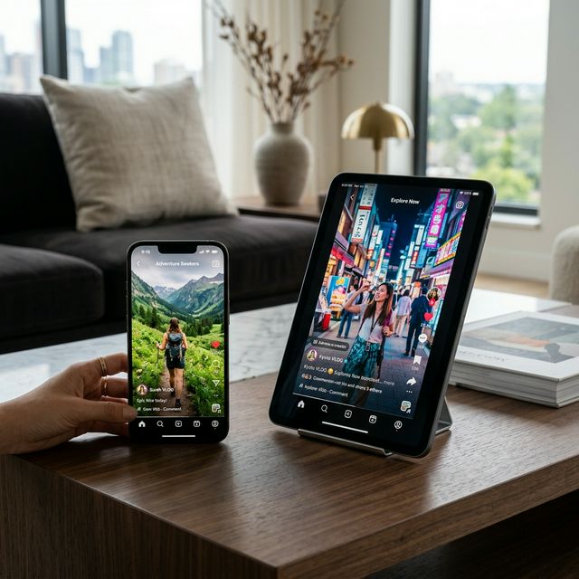 Création de contenu pour les réseaux sociaux affiché sur smartphone et tablette d'une agence de communication