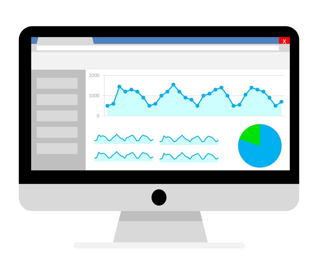 Écran d'ordinateur affichant des graphiques de Google Analytics pour suivre le trafic et les visiteurs d’un site, afin d'optimiser le SEO et le référencement.