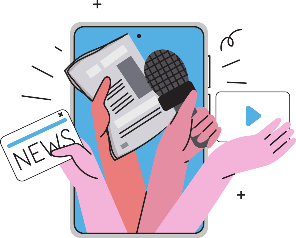 Illustration représentant différents médias pour mettre en avant nos services de relation presse.